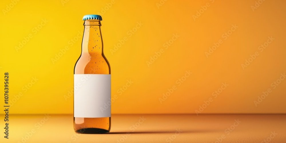 A solitary glass bottle with a blank label stands against a vibrant orange background, casting a soft shadow. A solitary glass bottle with a blank label stands against a vibrant orange background, casting a soft shadow.