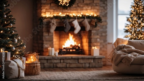 Wallpaper Mural christmas scene by the fireplace with bokeh Torontodigital.ca