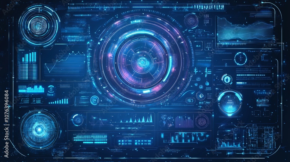 A collection of blue HUD and sci-fi UI elements, including futuristic circles, frames, callout titles, loading bars, arrows, holograms for VR, icons, bar labels, and lines. A collection of blue HUD and sci-fi UI elements, including futuristic circles, frames, callout titles, loading bars, arrows, holograms for VR, icons, bar labels, and lines.