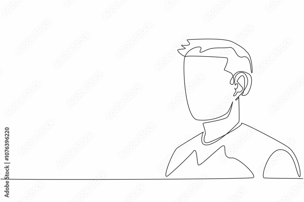 Single continuous line drawing man using hearing aid. Bad habits repeat themselves. Taking advantage of technological advances. Amplify sound. World Hearing Day. One line design vector illustration Single continuous line drawing man using hearing aid. Bad habits repeat themselves. Taking advantage of technological advances. Amplify sound. World Hearing Day. One line design vector illustration