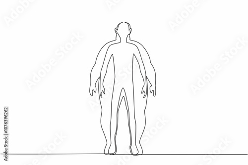 Single continuous line drawing silhouette of a slim body woman inside fat body silhouette. Struggling to achieve ideal body standards in society. World Obesity Day. One line design vector illustration