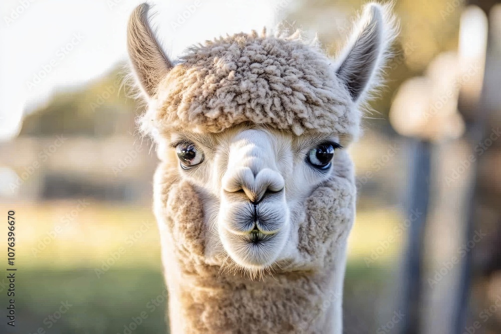 Obraz premium Charming alpaca with playful expression in sunlit pasture