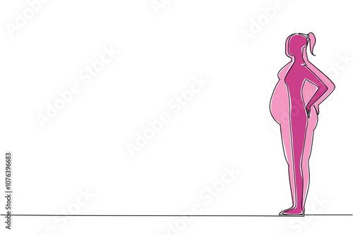 Single one line drawing silhouette of a slim body woman inside a fat body silhouette. Big dreams of losing big weight. Strict diet. World Obesity Day. Continuous line design graphic illustration