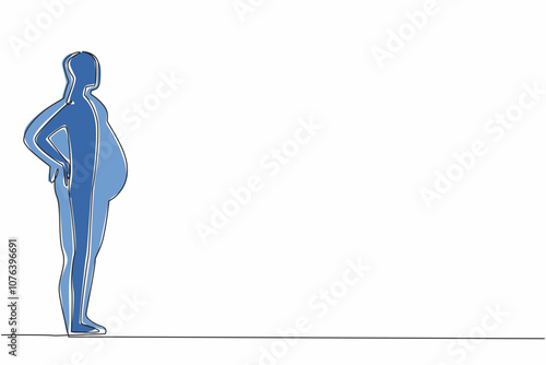 Continuous one line drawing silhouette of a slim body man inside a fat body silhouette. Dream of having an ideal body. More exercise. World Obesity Day. Single line draw design vector illustration