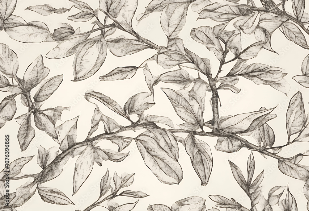 Fototapeta premium tattoo plant tea engraving leaf raster art style illustration print drink branch line tree