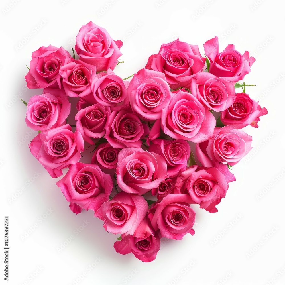 Roses arranged in the shape of a heart on white background Created with Generative AI technology Roses arranged in the shape of a heart on white background Created with Generative AI technology