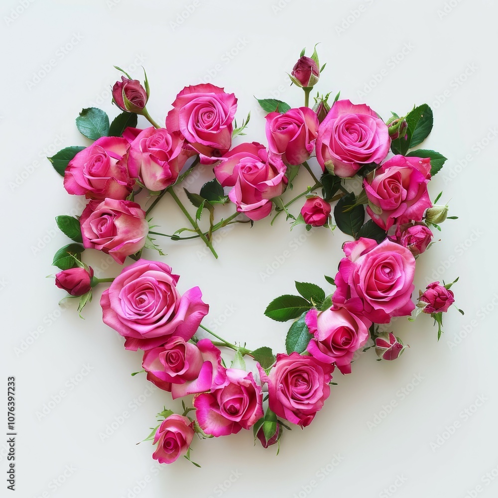 Roses arranged in the shape of a heart on white background Created with Generative AI technology Roses arranged in the shape of a heart on white background Created with Generative AI technology