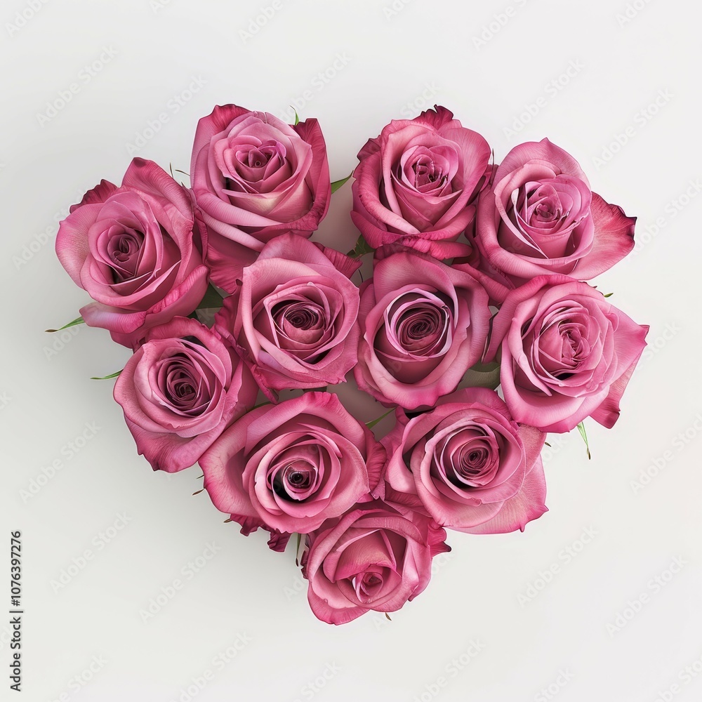Roses arranged in the shape of a heart on white background Created with Generative AI technology Roses arranged in the shape of a heart on white background Created with Generative AI technology