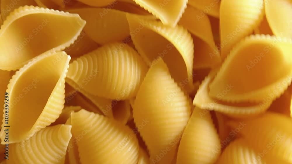 Uncooked Conchiglie Pasta: A Culinary Canvas of Conchiglie Macaroni, Creating a Lively and Textured Background for Gourmet Cooking - Rotating. Turning Dry Pasta. Raw Macaroni - Side Rotation Uncooked Conchiglie Pasta: A Culinary Canvas of Conchiglie Macaroni, Creating a Lively and Textured Background for Gourmet Cooking - Rotating. Turning Dry Pasta. Raw Macaroni - Side Rotation