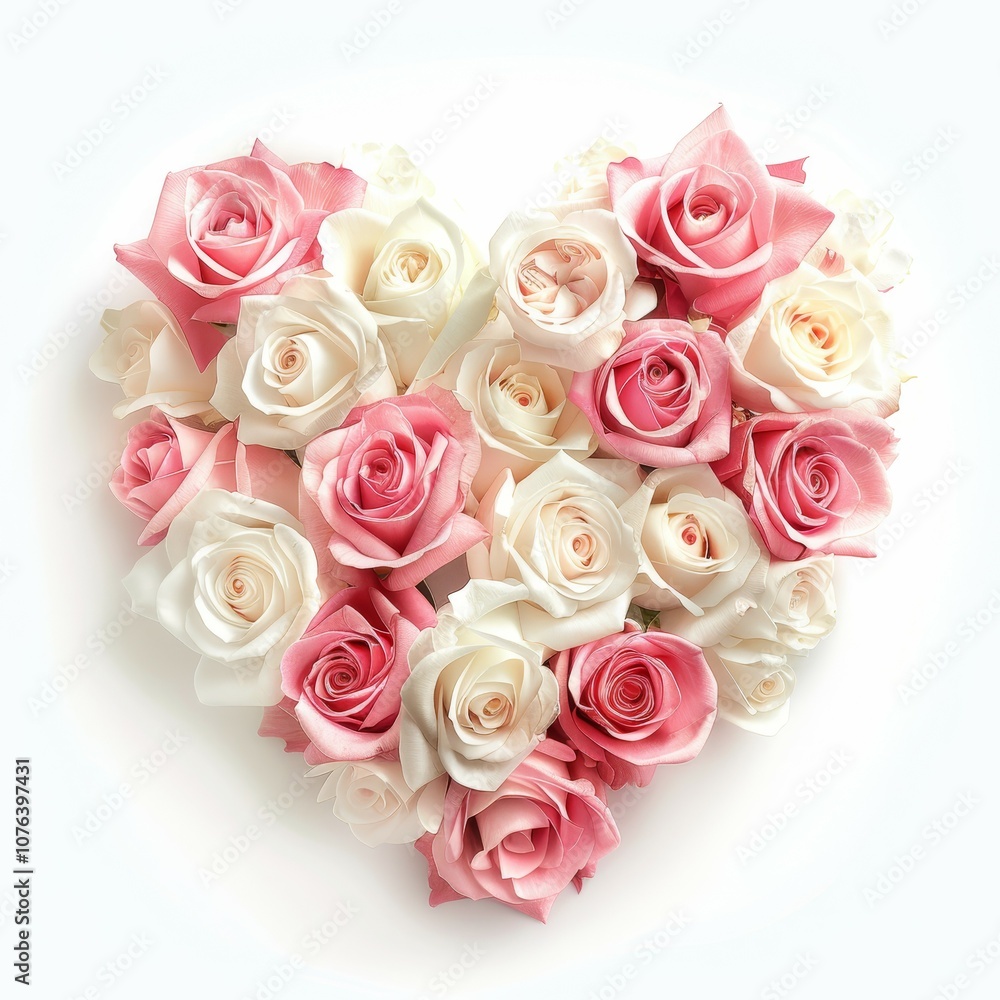 Roses arranged in the shape of a heart on white background Created with Generative AI technology Roses arranged in the shape of a heart on white background Created with Generative AI technology