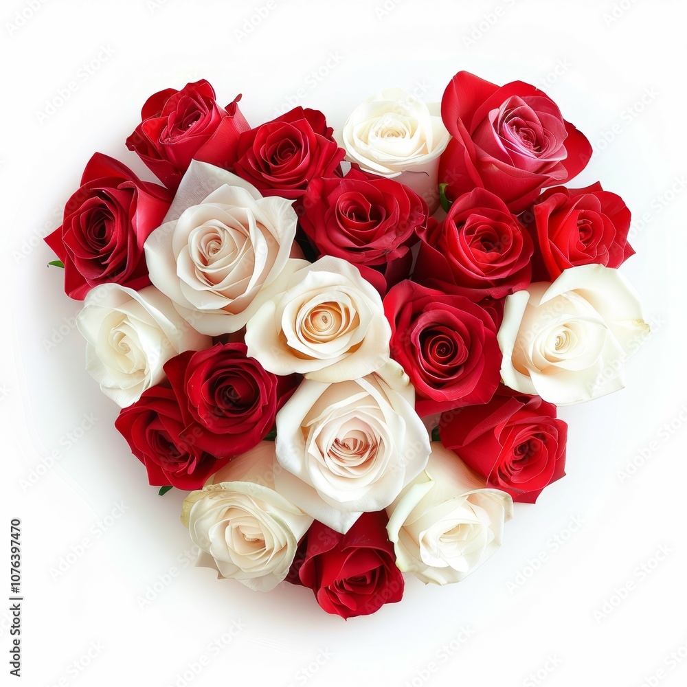 Roses arranged in the shape of a heart on white background Created with Generative AI technology Roses arranged in the shape of a heart on white background Created with Generative AI technology