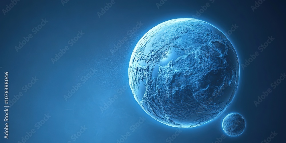 custom made wallpaper toronto digital Abstract Marketing Background Featuring Blue Cosmic Planets and Technological Network Space, Showcasing a High-Tech 3D Render with Replicable Space, Perfect Composition, Clean Blue Background, Blank