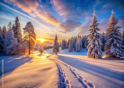 Captivating Candid Photography of Snow Trails in a Serene Winter Landscape, Showcasing the Beauty of Nature's Footprints in Fresh Snow Under Soft Winter Light