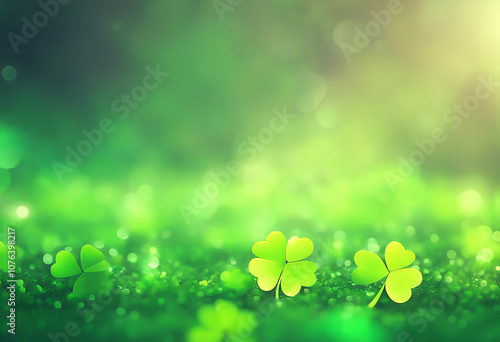 banner saint patrick day spring clover wide background panorama bokeh copy space shamrock copyspace