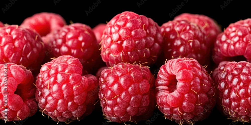 Lavish with color and texture, a collection of fresh ripe raspberries is captured in exquisite detail, highlighting their succulent allure. Lavish with color and texture, a collection of fresh ripe raspberries is captured in exquisite detail, highlighting their succulent allure.