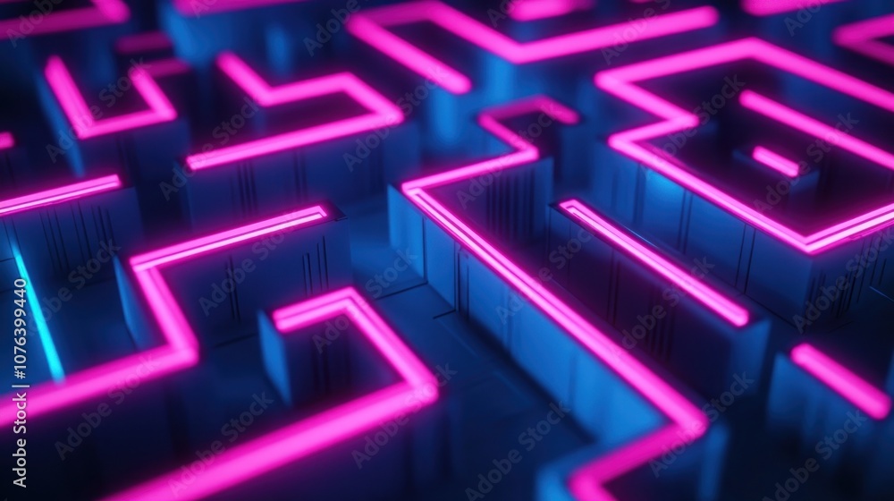 Abstract Neon Pink Lines on a 3D Geometric Structure Abstract Neon Pink Lines on a 3D Geometric Structure