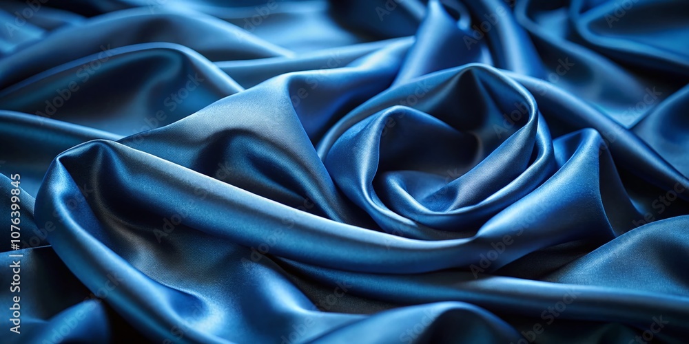 Obraz premium Captivating Dark Blue Silk Fabric Draped Elegantly in a Tilt-Shift Photography Style, Showcasing the Rich Texture and Depth of Color for Fashion and Textile Enthusiasts