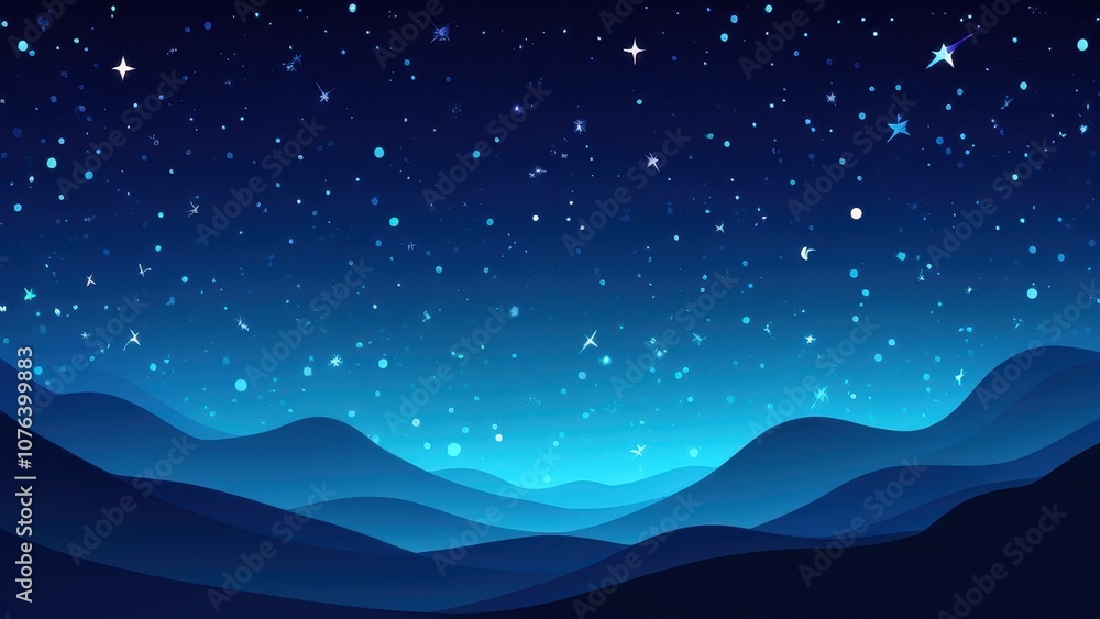 Fototapeta premium A serene night sky over rolling mountains, filled with twinkling stars and a colorful aurora. Perfect for projects related to nature, space, and tranquility