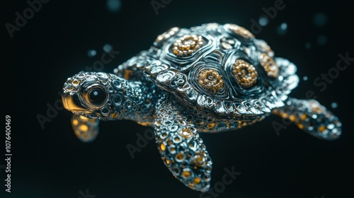 A Shiny, Metallic Tortoise with Golden Accents