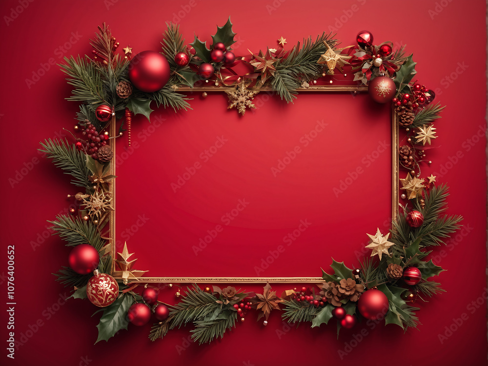 A Christmas frame on red background A Christmas frame on red background