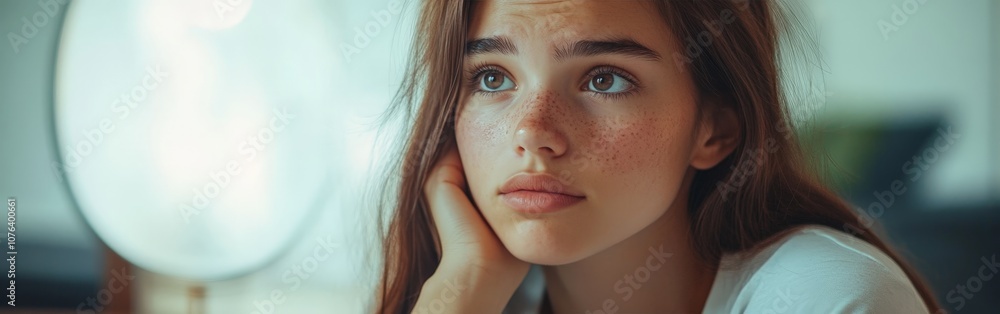 Woman Examining Face Skin for Acne or Skin Care Concerns Woman Examining Face Skin for Acne or Skin Care Concerns