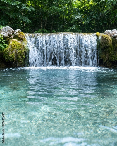 Serene waterfall in lush green forest