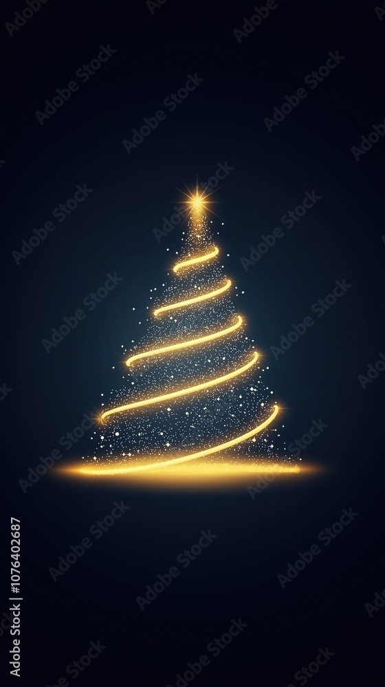 A glowing, minimalist Christmas tree with sparkling lights against a dark background, evoking a festive and magical atmosphere. A glowing, minimalist Christmas tree with sparkling lights against a dark background, evoking a festive and magical atmosphere.