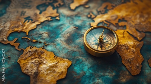 Compass on a World Map: Journey of Exploration photo