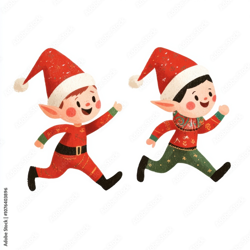 This lively elf, dressed in green with a red belt, runs joyfully with a gift bag, bringing charm and excitement to the holiday season. This lively elf, dressed in green with a red belt, runs joyfully with a gift bag, bringing charm and excitement to the holiday season.