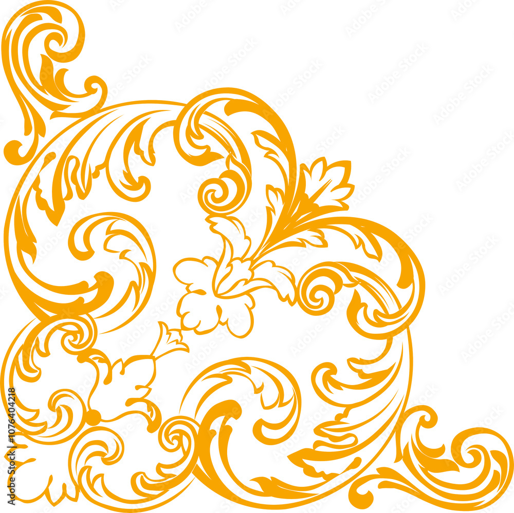 Fototapeta premium scroll baroque corner vector gold on white background
