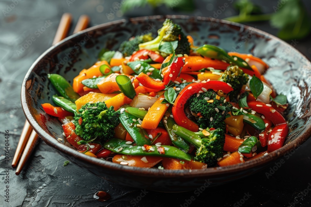 Stir-fried Vegetables with Sesame Seeds in a Bowl Stir-fried Vegetables with Sesame Seeds in a Bowl