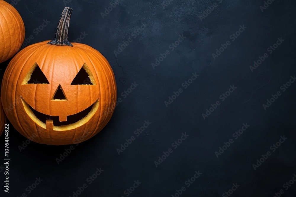 Naklejka premium carved pumpkin jack-o-lantern on dark background