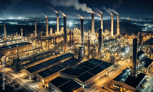 Wallpaper Mural Industrial Complex at Night with Digital Overlay. 3d animation video Torontodigital.ca