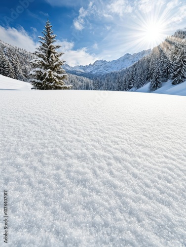 Wallpaper Mural Snowy winter landscape with pine trees and mountains Torontodigital.ca