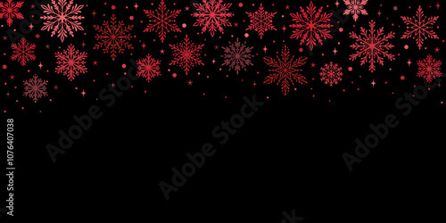 Red and black snowflake frame vector winter holiday snow confetti banner, Christmas background design