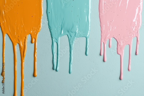 Colorful paint drips on a textured wall