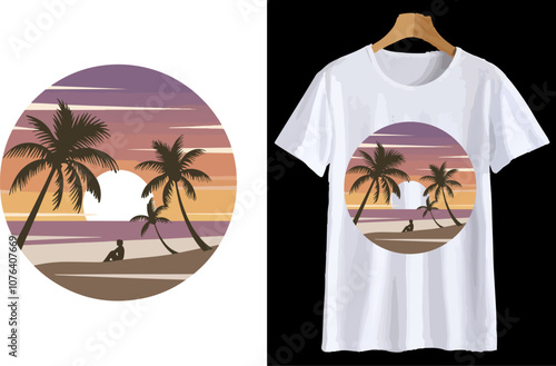 Beach vector t shirt design,  vector illustration, BEACH design, silhouette style.
