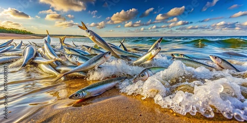Wallpaper Mural Captivating Landscape of Smelt Spawning on the Shoreline with Waves Gently Crashing, Showcasing Nature’s Cycle of Life and the Beauty of Aquatic Life in Its Natural Habitat Torontodigital.ca