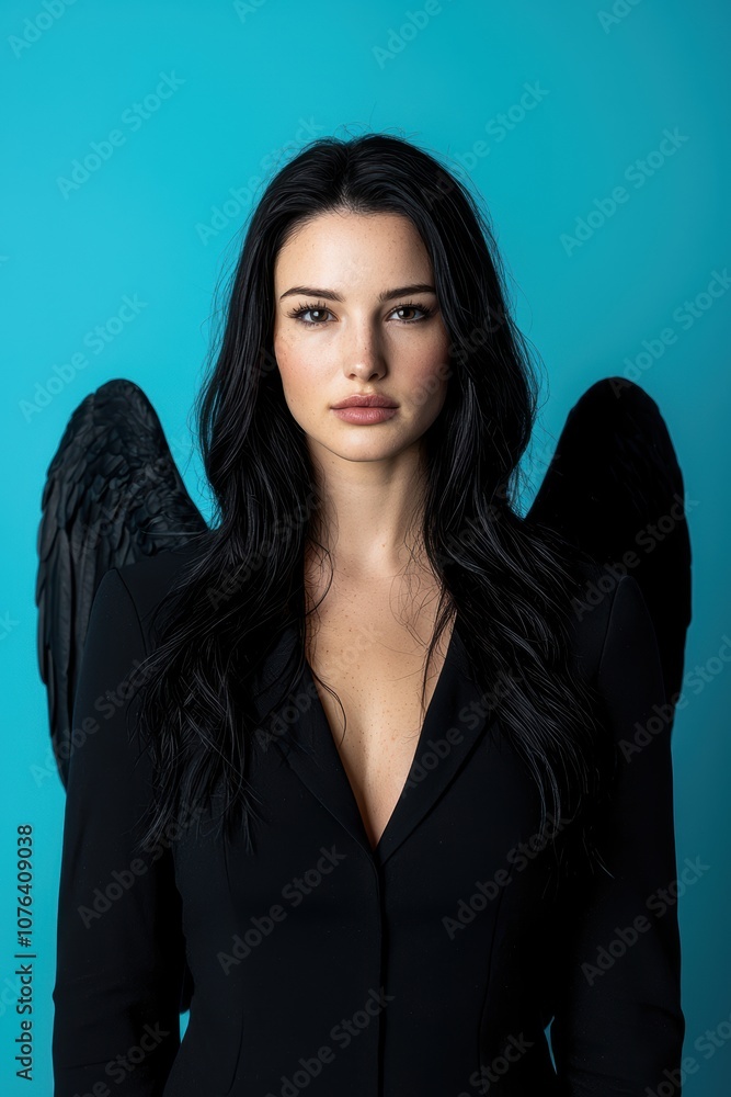 alluring woman in black coat with dark hair alluring woman in black coat with dark hair