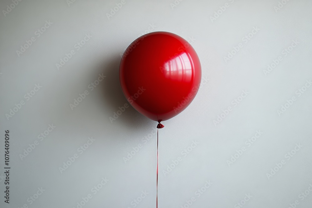 Single red helium balloon floating and isolated on a white background. Generative AI Single red helium balloon floating and isolated on a white background. Generative AI
