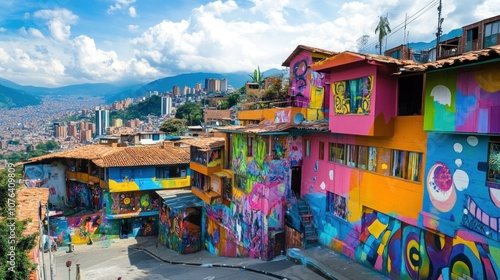 Colorful Houses in Comuna 13, Medellin, Colombia