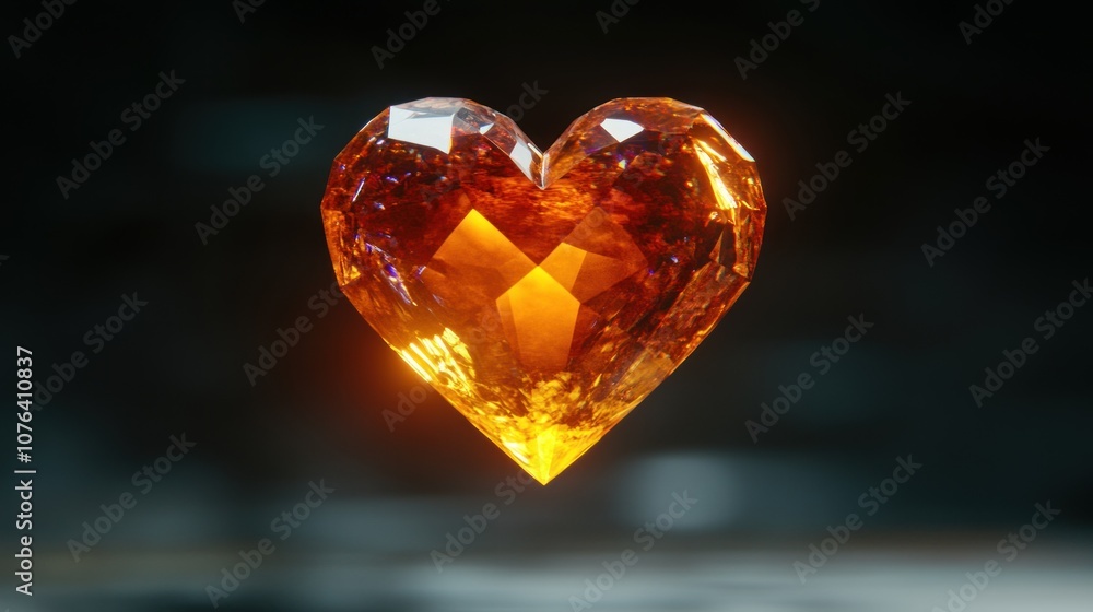 A Facetted, Amber-Colored Heart-Shaped Crystal A Facetted, Amber-Colored Heart-Shaped Crystal