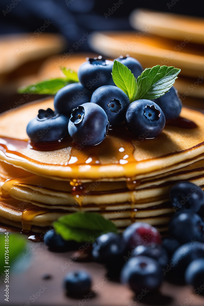 Photo pancakes with blueberry focus on pancake pancakes blurry background Photo pancakes with blueberry focus on pancake pancakes blurry background