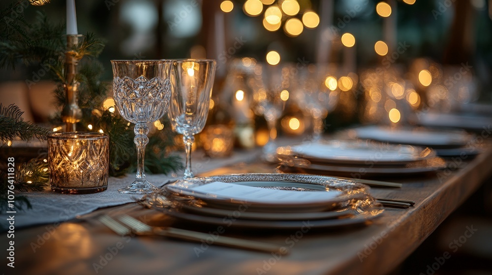 Elegant table setting at a sophisticated corporate event with soft lighting and floral centerpiece Elegant table setting at a sophisticated corporate event with soft lighting and floral centerpiece