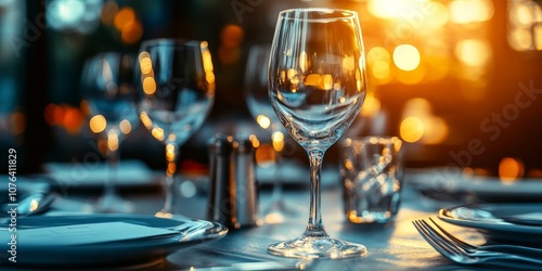 Elegant table setting at a sophisticated corporate event with soft lighting and floral centerpiece