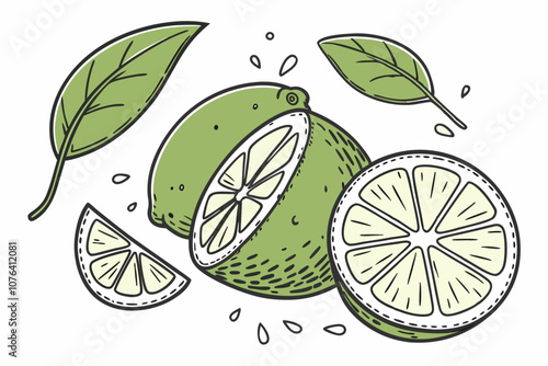 Fresh Sliced Lime Illustration with Splash of Water, delicious limes splashing