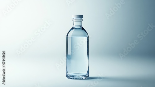 Ultra realistic photo of a bottle of mineral water on white background, no shadows, commercial beverage