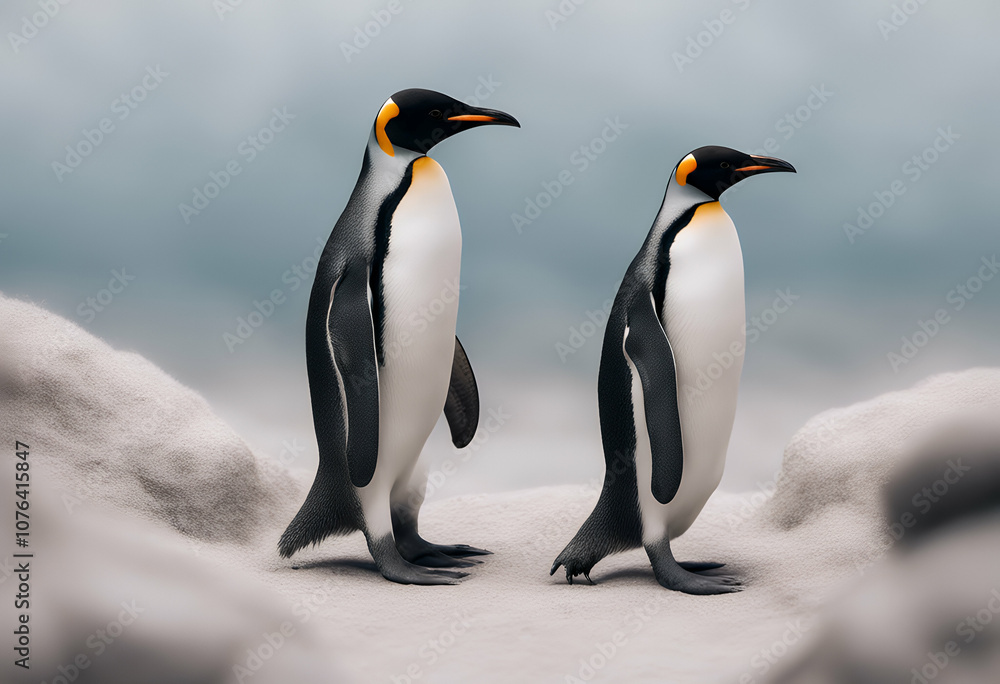 Fototapeta premium celebration printable illustration transparent olated landscape snuggli background sea draw two collection sweet penguins style