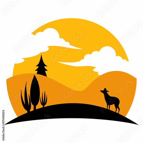 Prairie silhouette vector illustration on white background