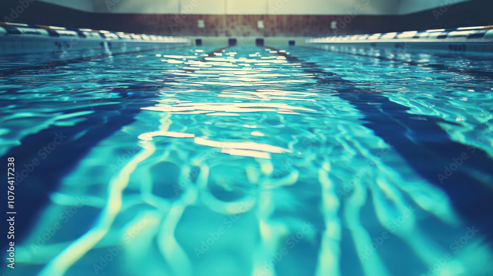 Pristine Indoor Swimming Pool with Sparkling Clear Blue Water Reflecting Soft Light and Lanes for Competitive Swimming Pristine Indoor Swimming Pool with Sparkling Clear Blue Water Reflecting Soft Light and Lanes for Competitive Swimming